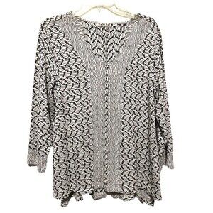 Habitat Textured Tunic Rayon Blend Knit V Neck Large Lagenlook Artsy White Black